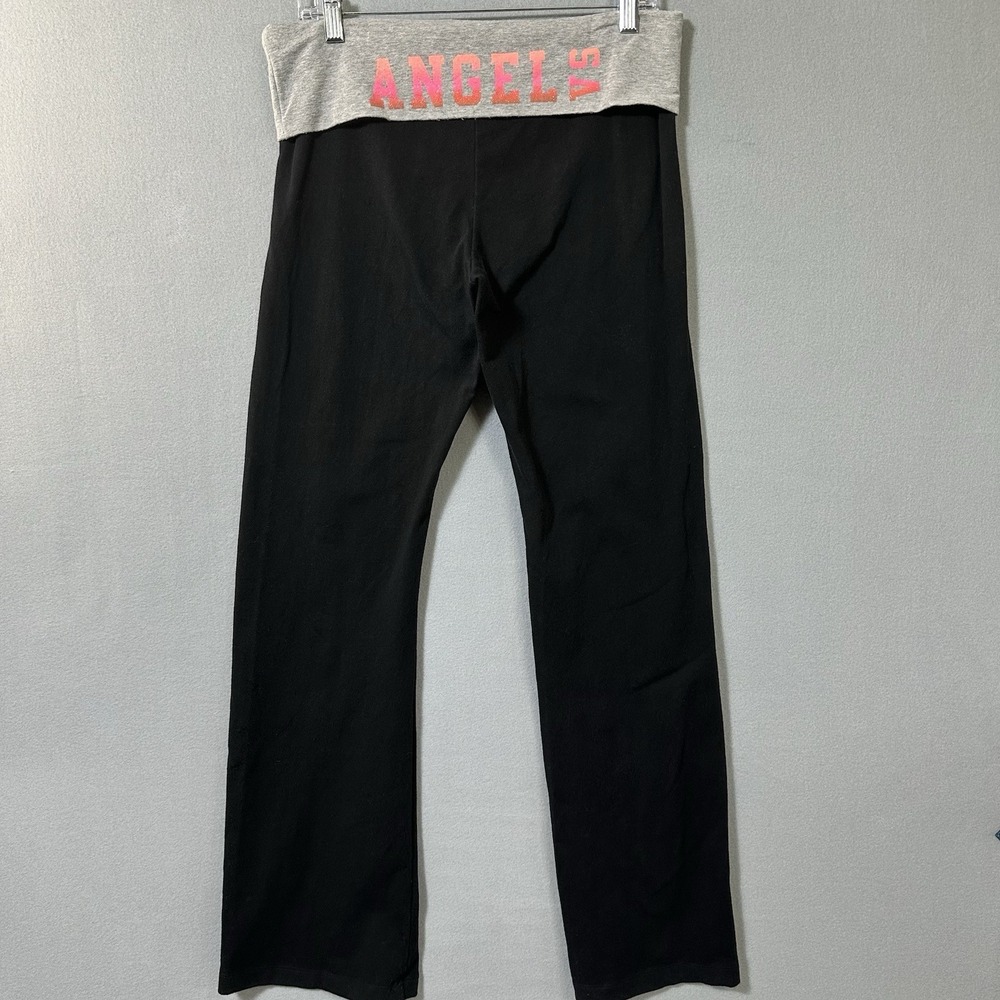 Victoria's Secret Fold Over Yoga Pants Black Shimmer Logo Size Large 32x32 Y2K